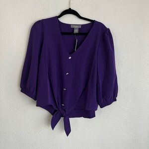 Olivia & Martin Woman Purple V-Neck 3/4 Sleeves Blouse, Size Medium